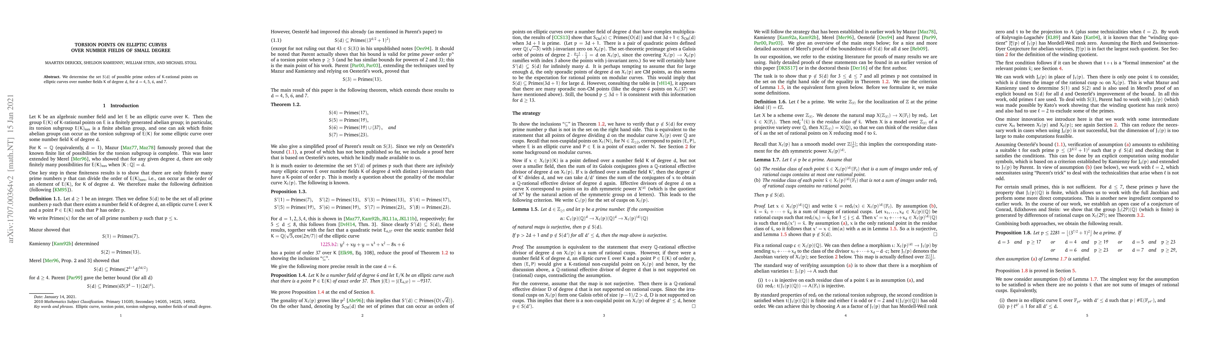 Thumbnail for Torsion points on elliptic curves over number fields of small degree