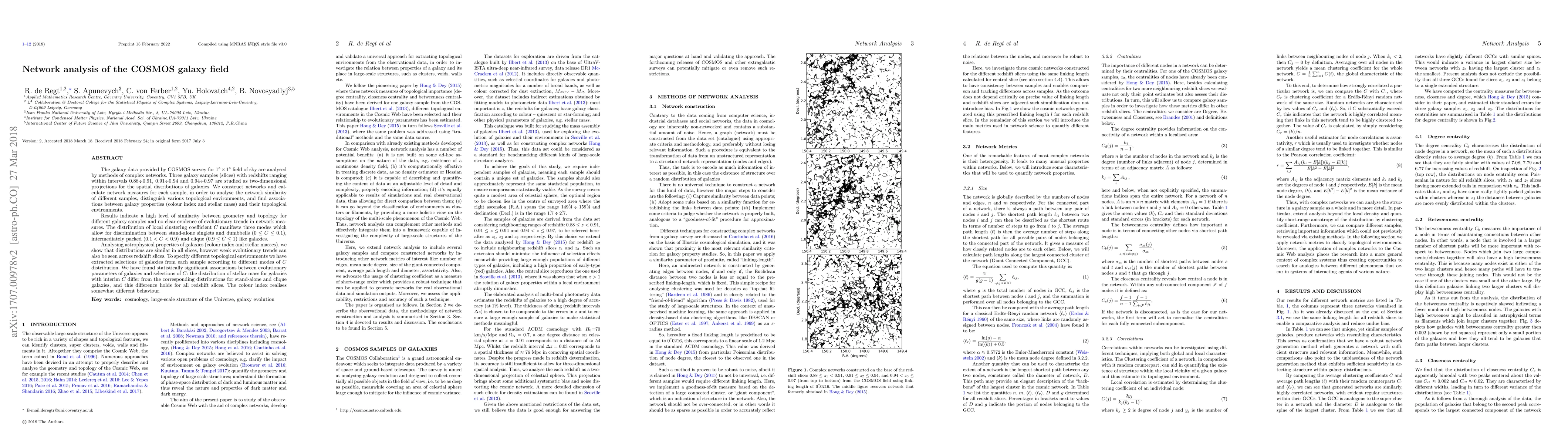 Thumbnail for Network analysis of the COSMOS galaxy field