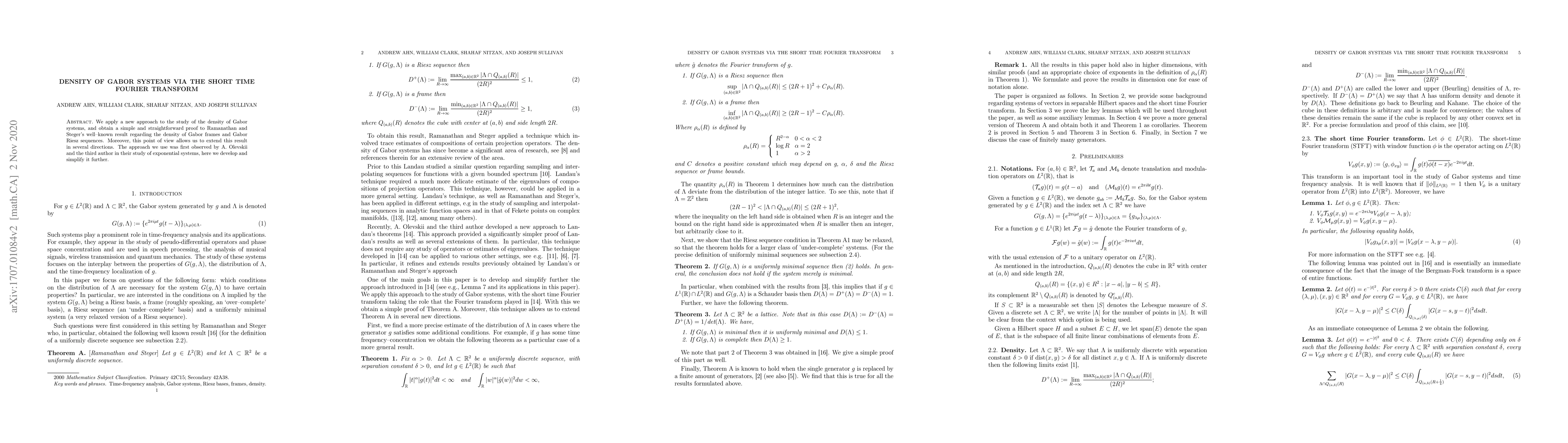 Thumbnail for Density of Gabor Systems Via the Short Time Fourier Transform