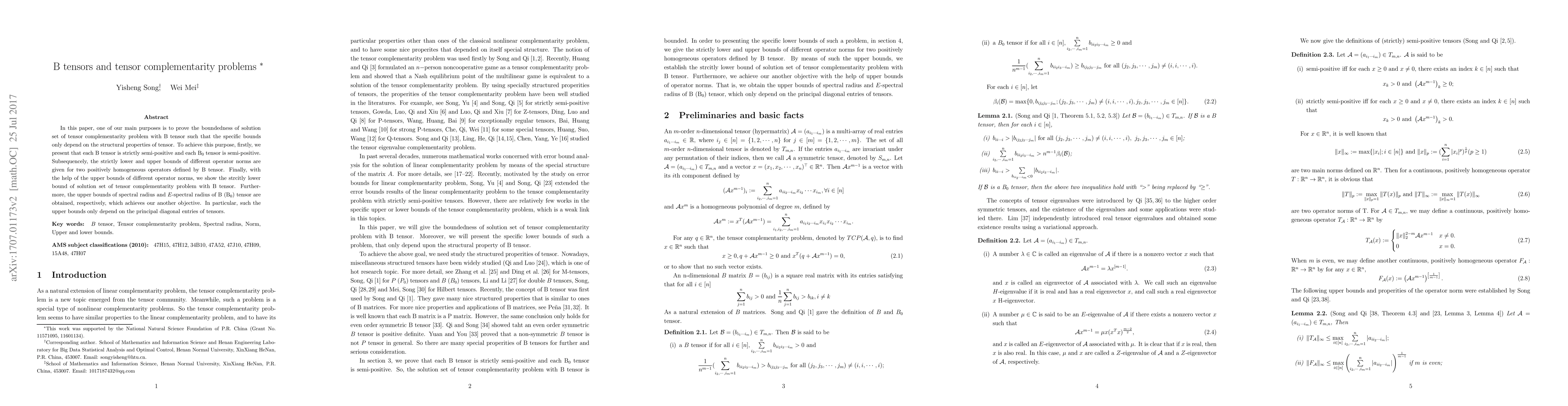 Thumbnail for B tensors and tensor complementarity problems