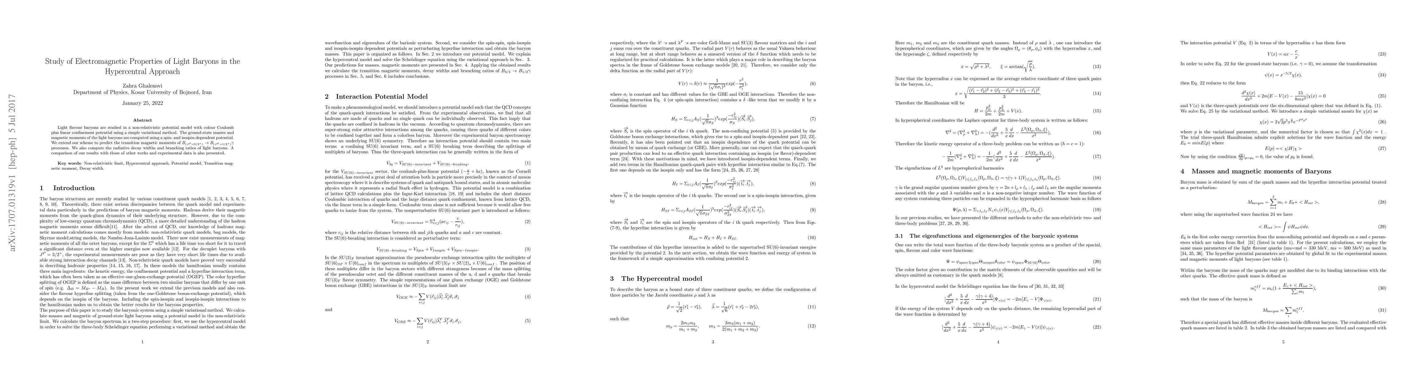 Thumbnail for Study of Electromagnetic Properties of Light Baryons in the Hypercentral
  Approach