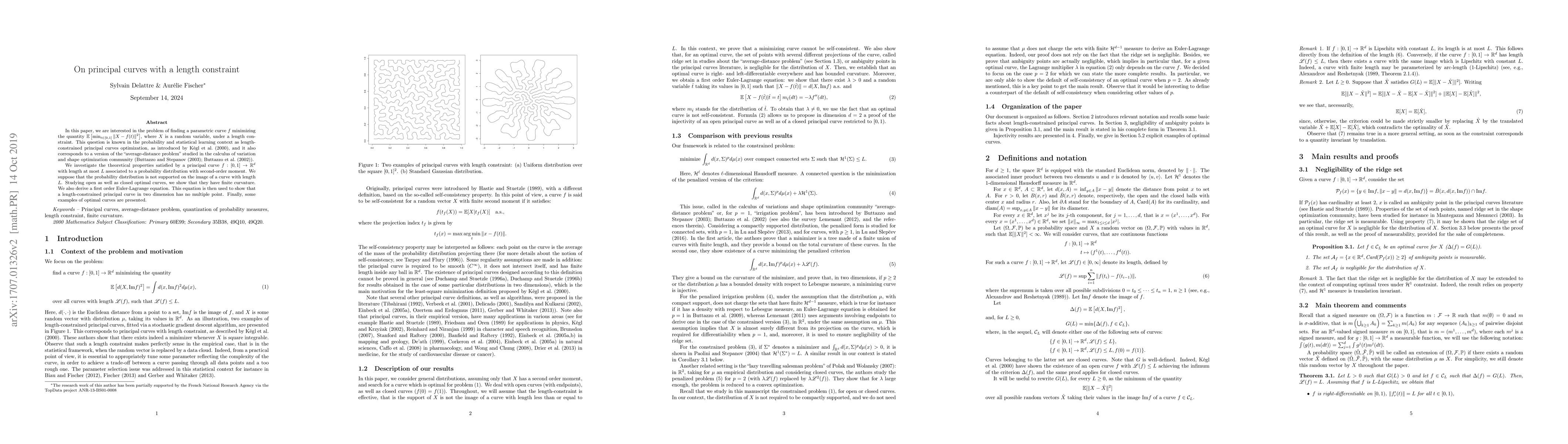 Thumbnail for On principal curves with a length constraint