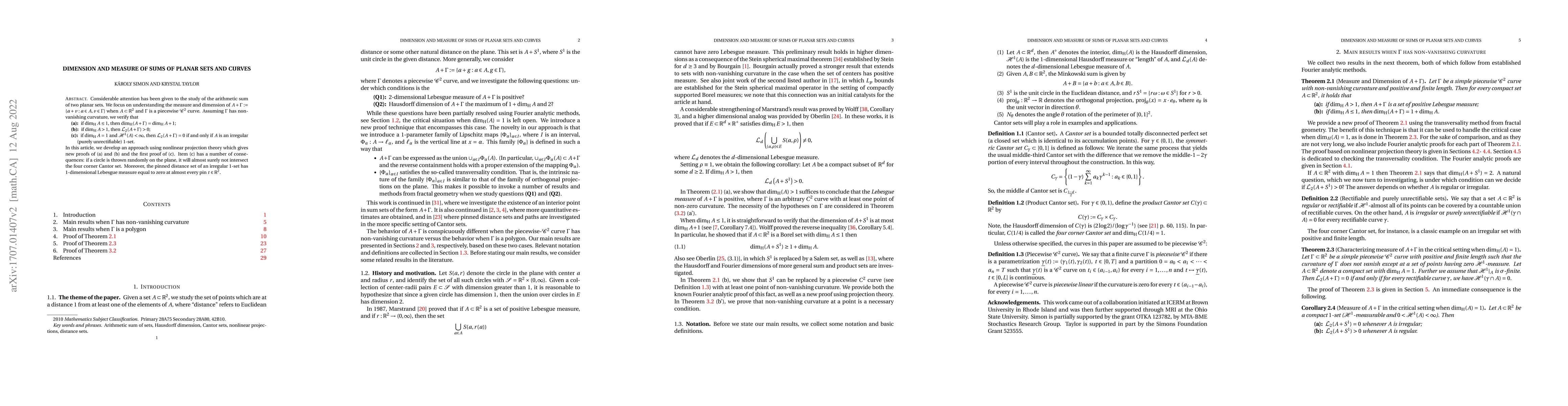 Thumbnail for Dimension and measure of sums of planar sets and curves