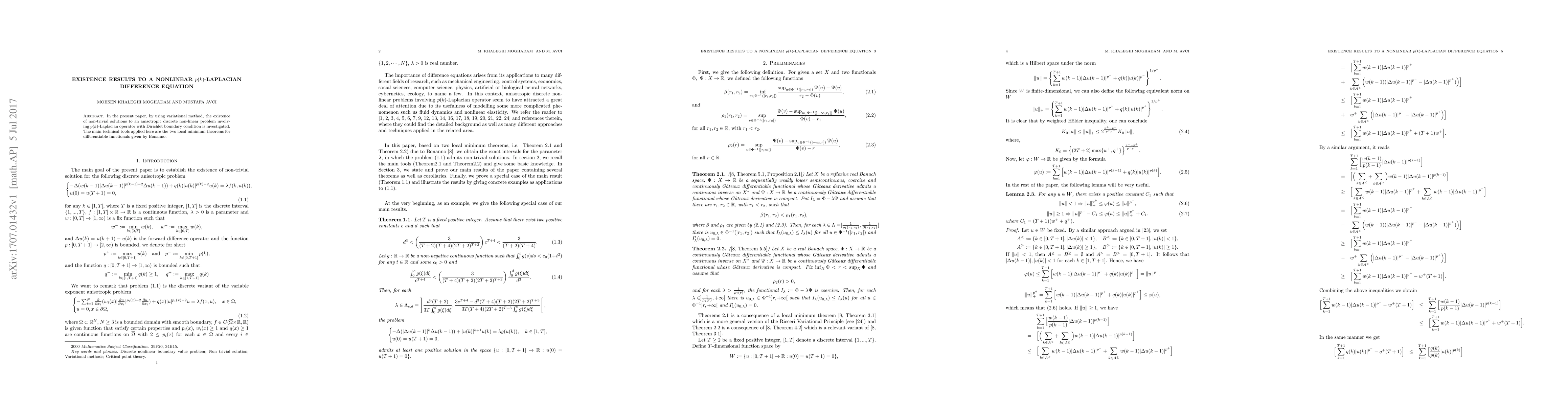 Thumbnail for Existence results to a nonlinear p(k)-Laplacian difference equation