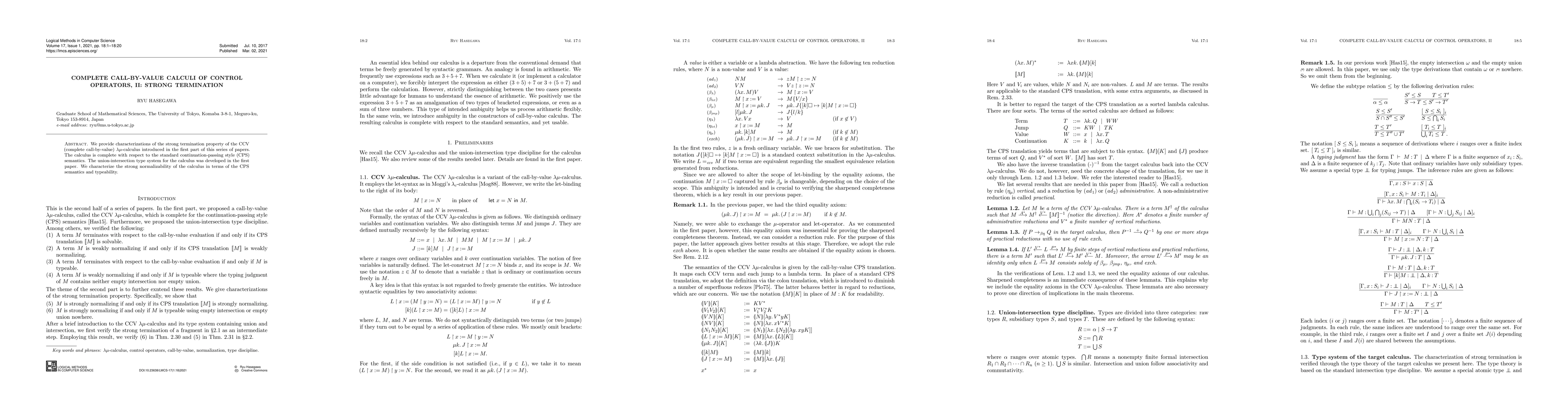 Thumbnail for Complete Call-by-Value Calculi of Control Operators II: Strong
  Termination