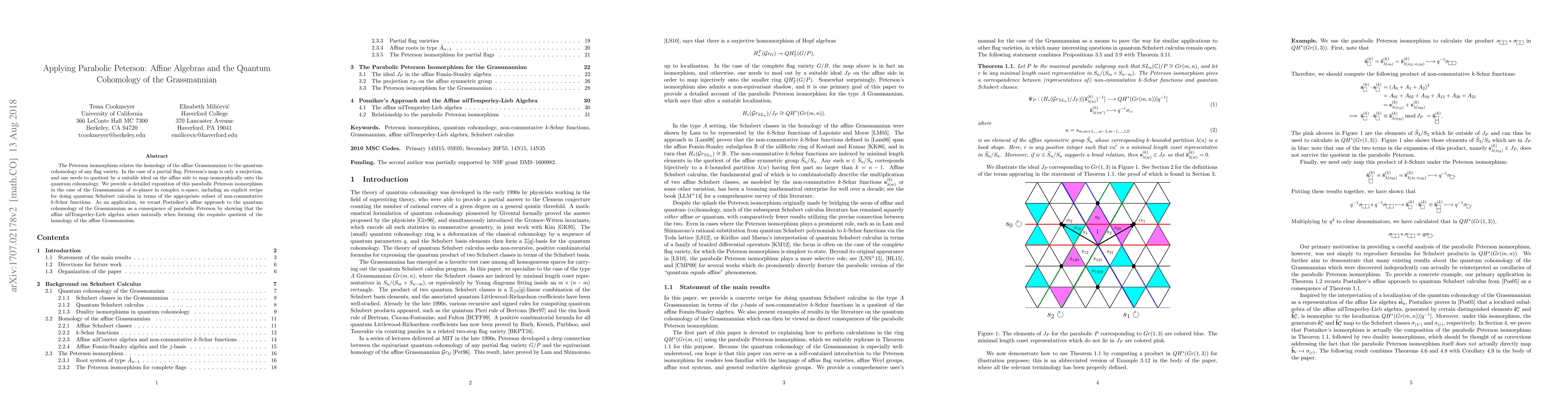 Thumbnail for Applying Parabolic Peterson: Affine Algebras and the Quantum Cohomology
  of the Grassmannian