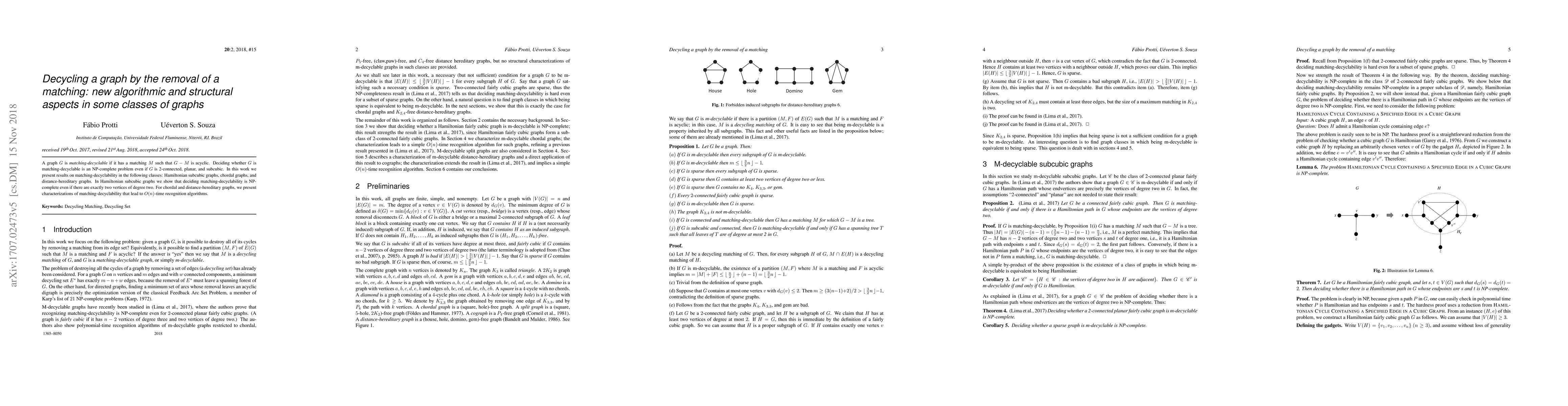 Thumbnail for Decycling a graph by the removal of a matching: new algorithmic and
  structural aspects in some classes of graphs