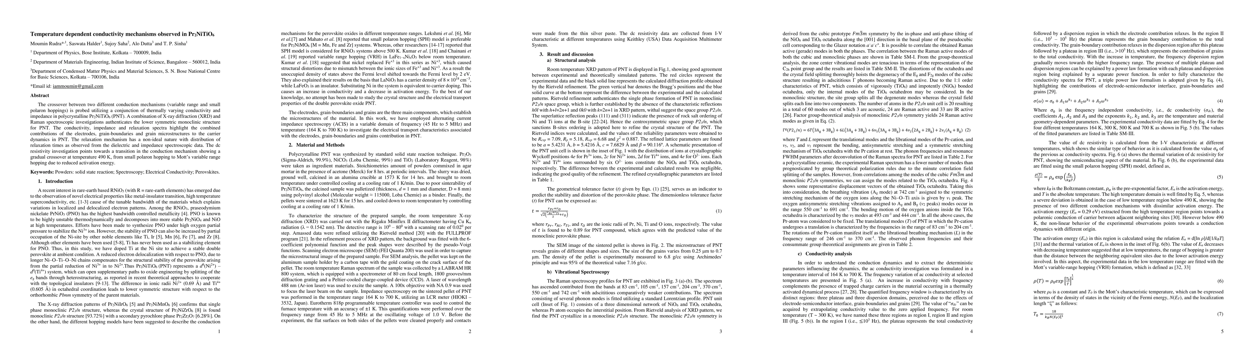 Thumbnail for Temperature dependent conductivity mechanisms observed in Pr2NiTiO6