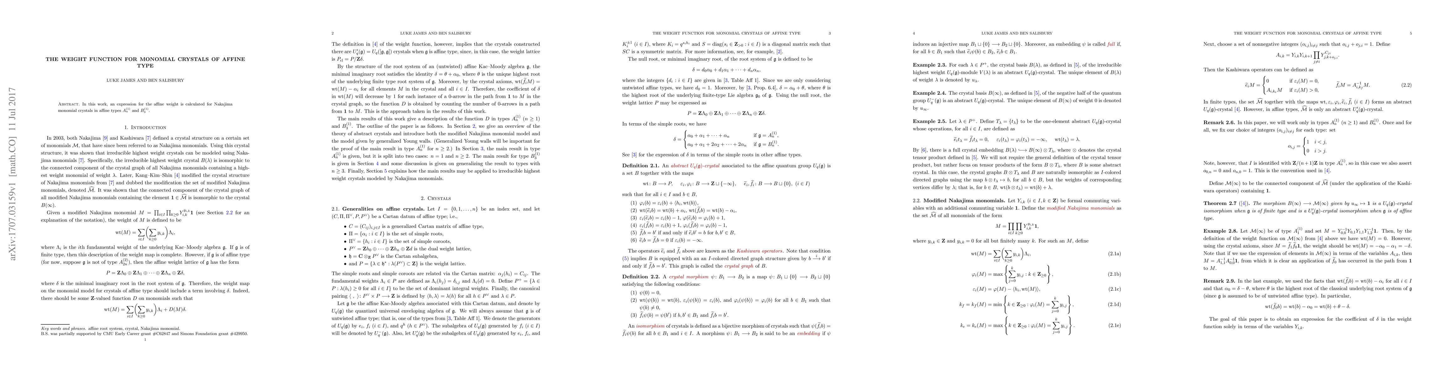 Thumbnail for The weight function for monomial crystals of affine type