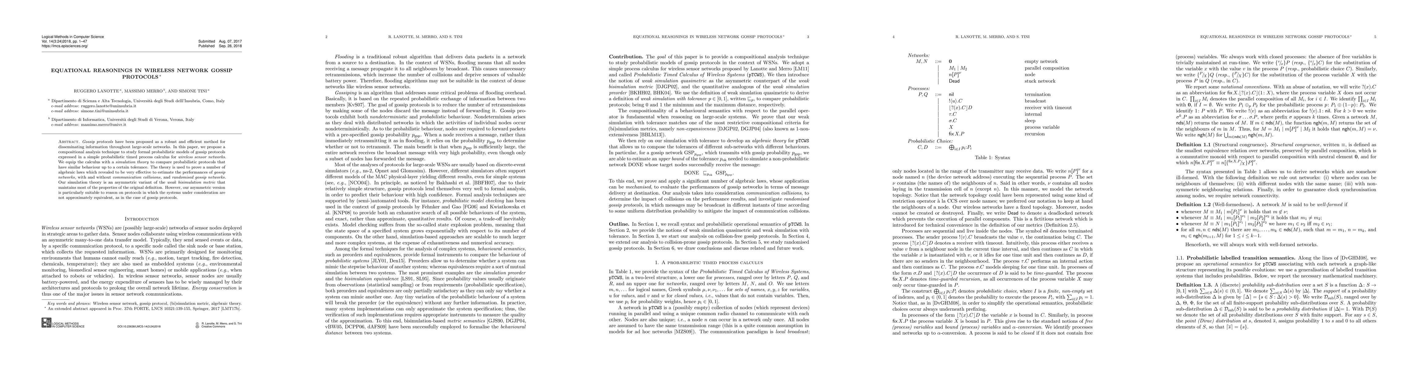 Thumbnail for Equational Reasonings in Wireless Network Gossip Protocols