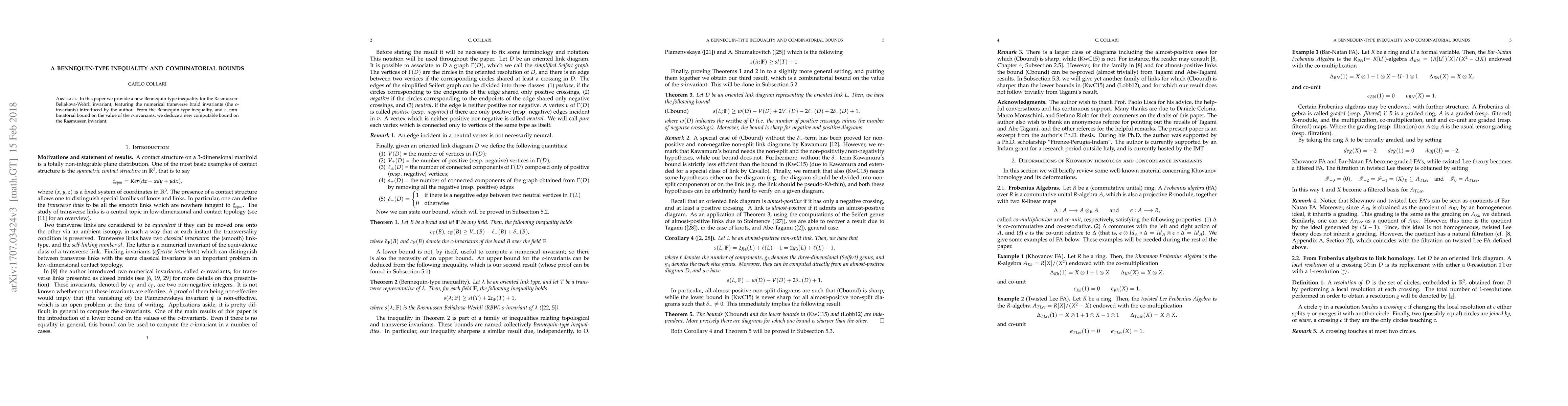 Thumbnail for A Bennequin-type inequality and combinatorial bounds