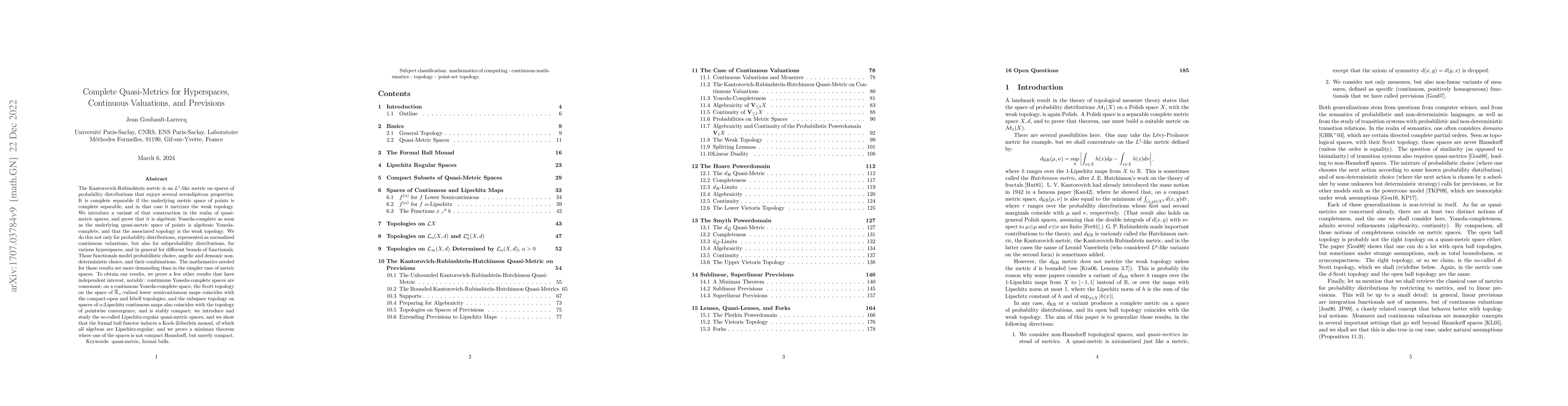 Thumbnail for Complete Quasi-Metrics for Hyperspaces, Continuous Valuations, and
  Previsions