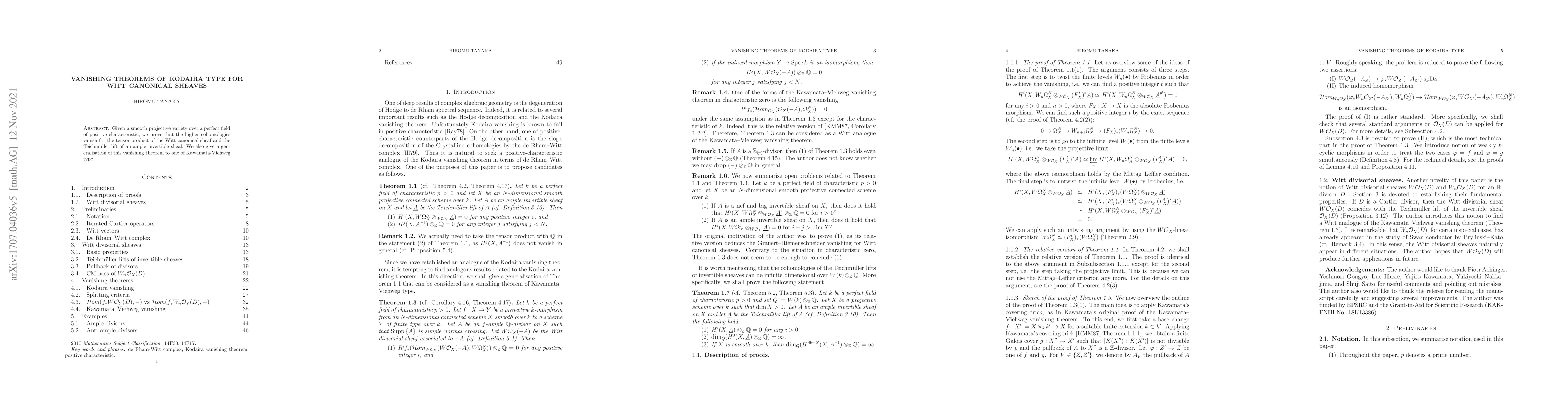 Thumbnail for Vanishing theorems of Kodaira type for Witt canonical sheaves