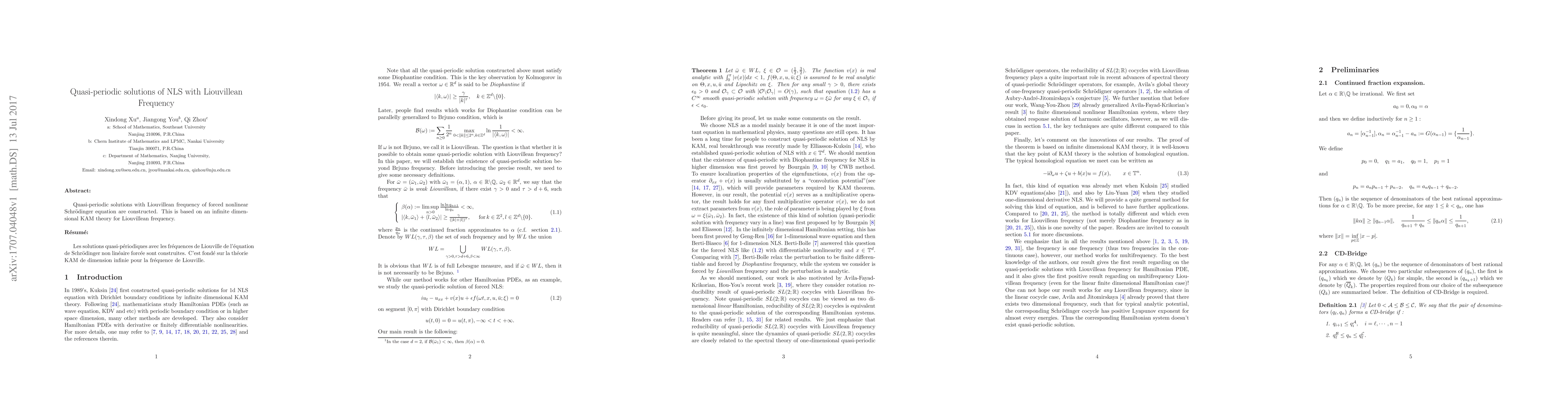 Thumbnail for Quasi-periodic solutions of NLS with Liouvillean Frequency