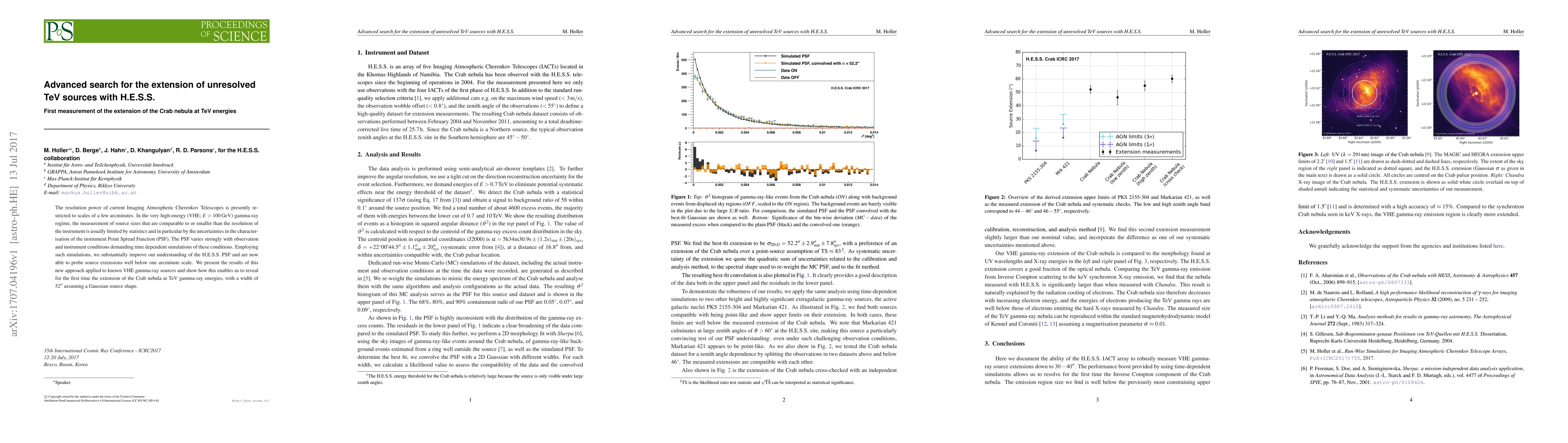 Thumbnail for Advanced search for the extension of unresolved TeV sources with
  H.E.S.S.: First measurement of the extension of the Crab nebula at TeV
  energies