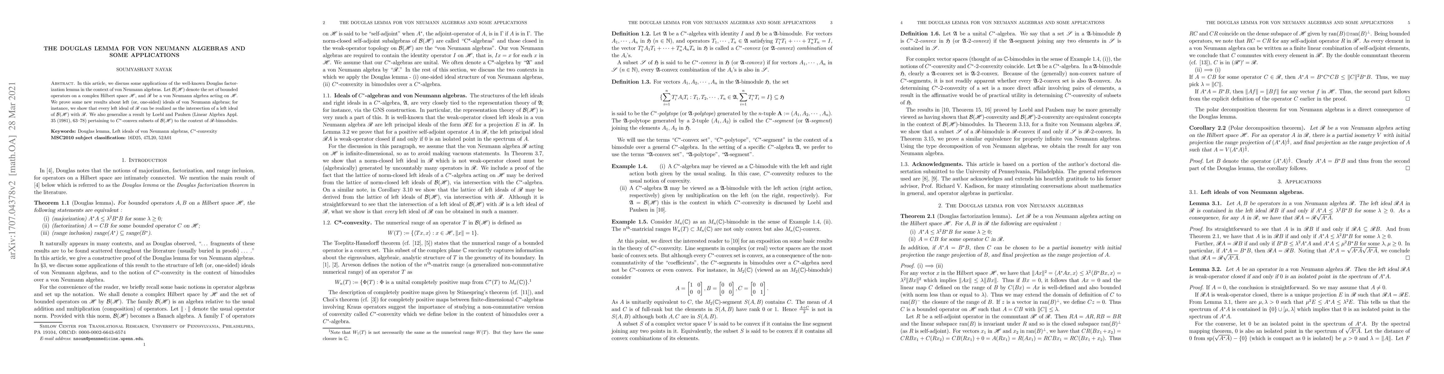 Thumbnail for The Douglas lemma for von Neumann algebras and some applications