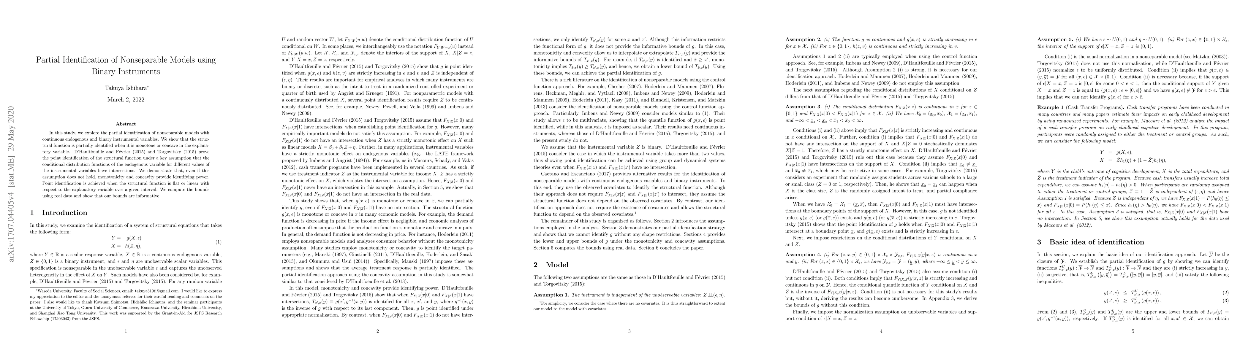 Thumbnail for Partial Identification of Nonseparable Models using Binary Instruments