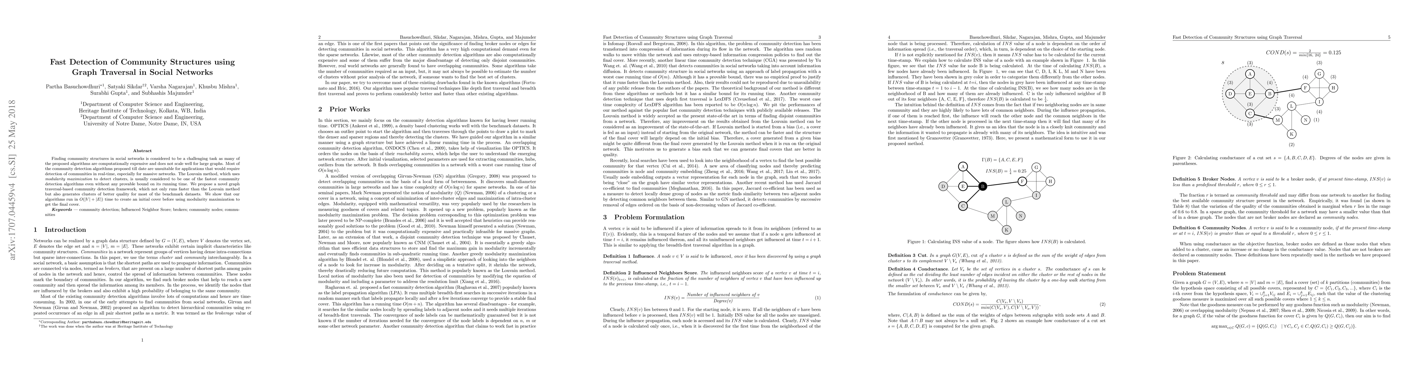 Thumbnail for Fast Detection of Community Structures using Graph Traversal in Social
  Networks