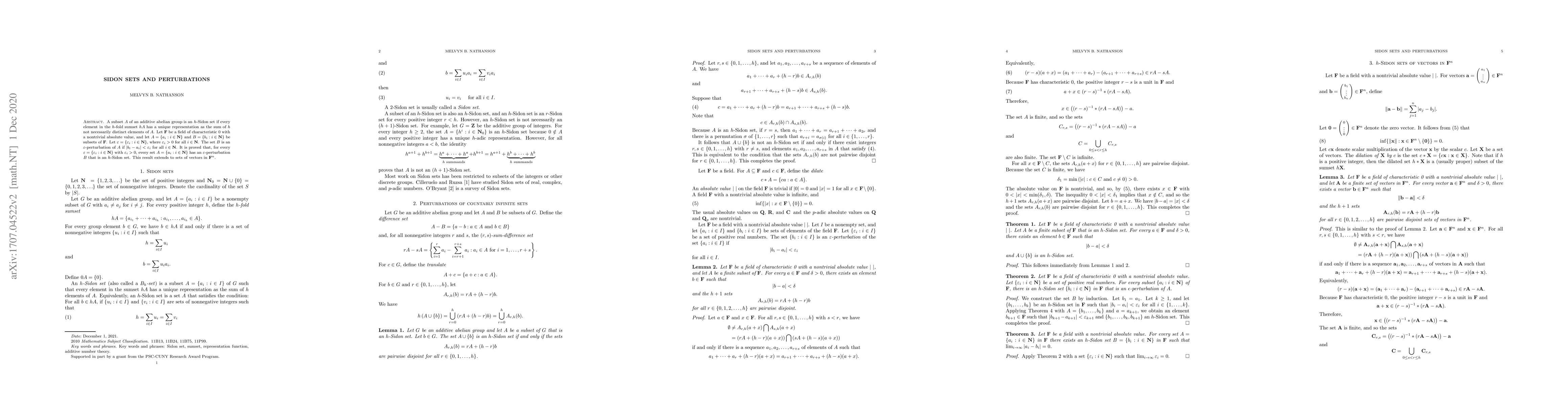 Thumbnail for Sidon sets and perturbations