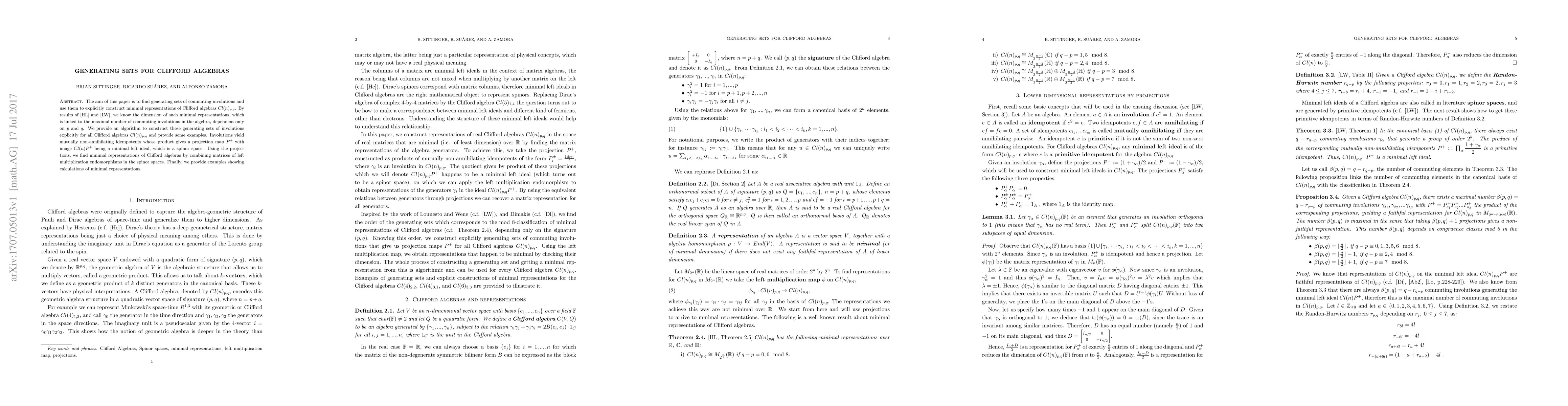 Thumbnail for Generating sets for Clifford Algebras