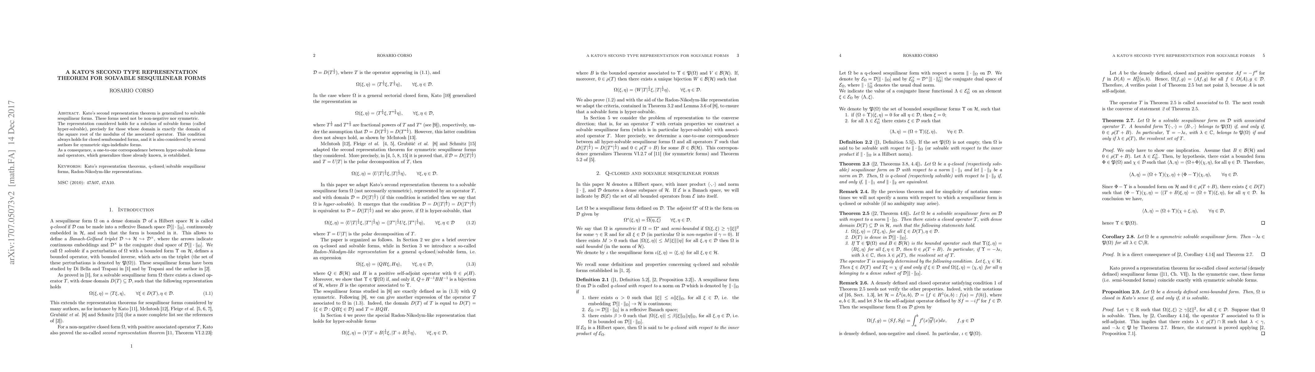 Thumbnail for A Kato's second type representation theorem for solvable sesquilinear
  forms