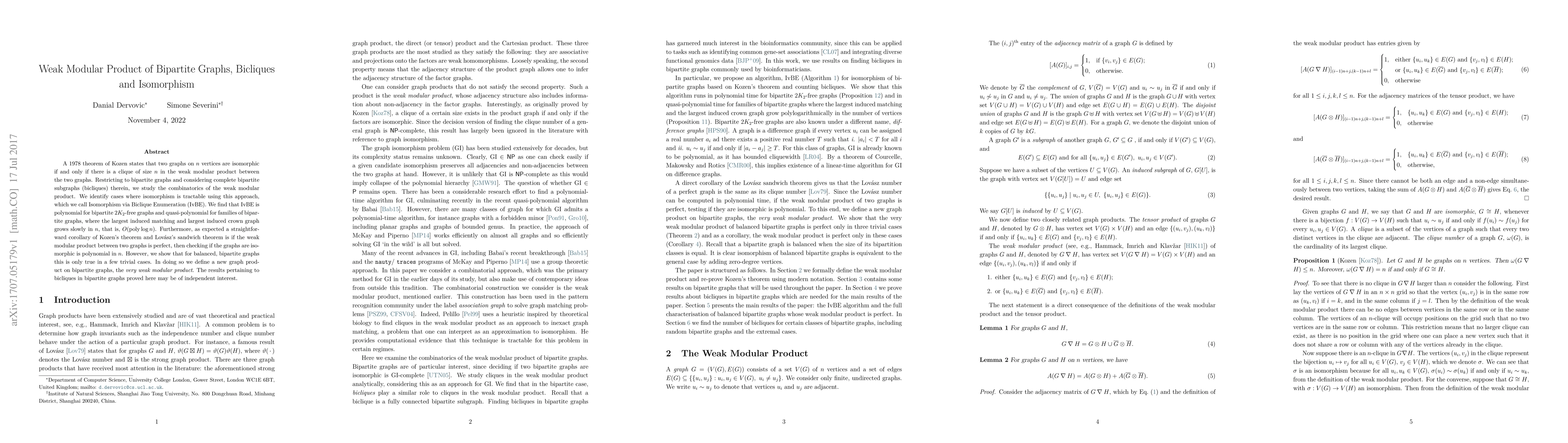 Thumbnail for Weak Modular Product of Bipartite Graphs, Bicliques and Isomorphism