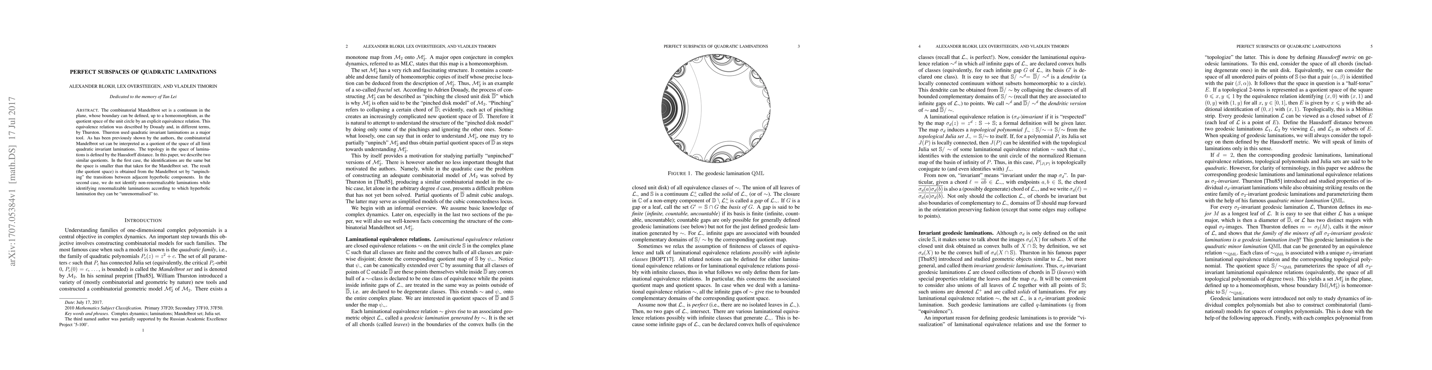 Thumbnail for Perfect subspaces of quadratic laminations