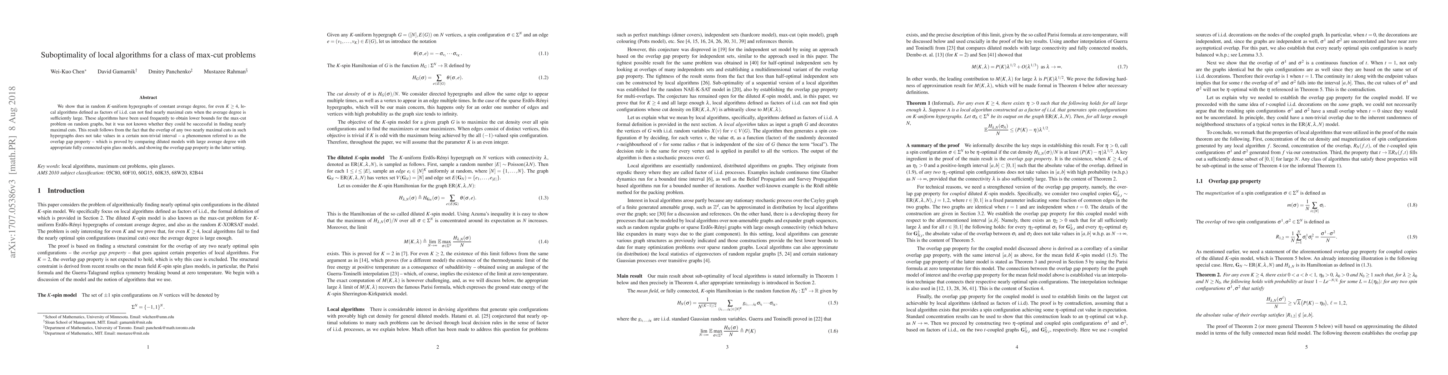 Thumbnail for Suboptimality of local algorithms for a class of max-cut problems