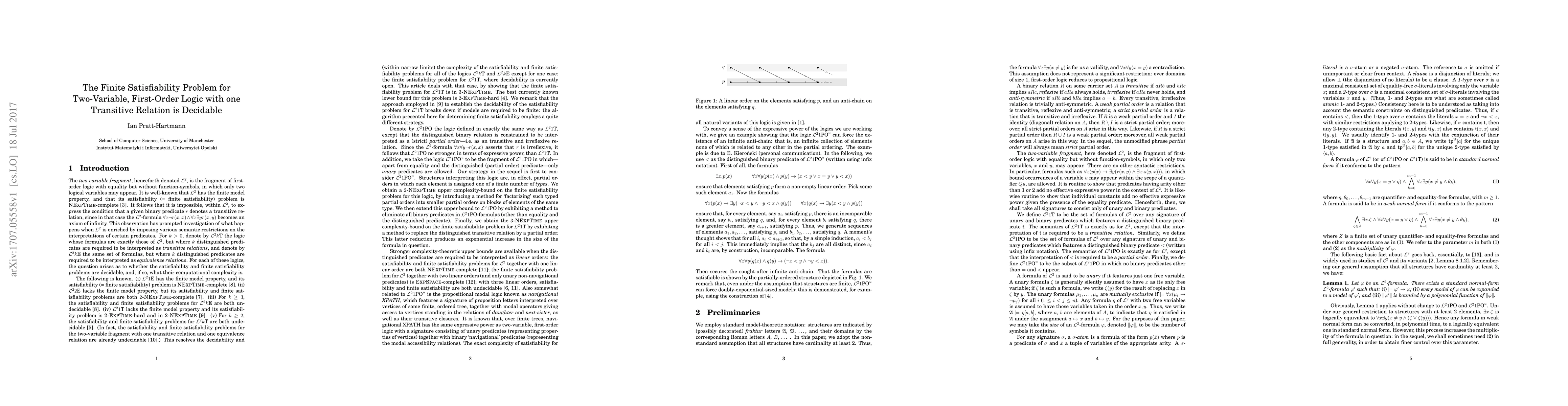 Thumbnail for The Finite Satisfiability Problem for Two-Variable, First-Order Logic
  with one Transitive Relation is Decidable
