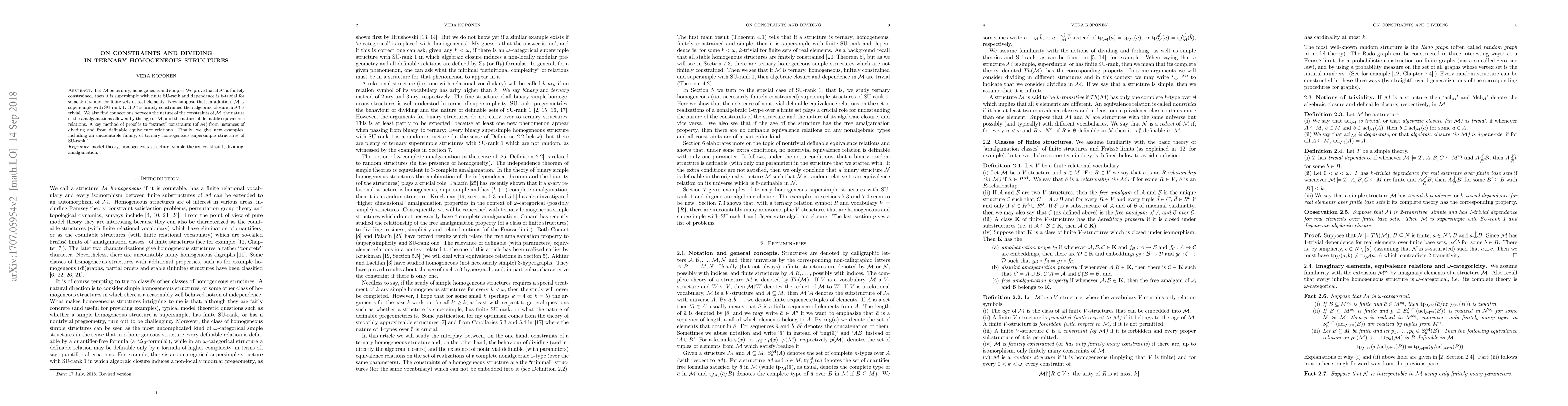 Thumbnail for On constraints and dividing in ternary homogeneous structures