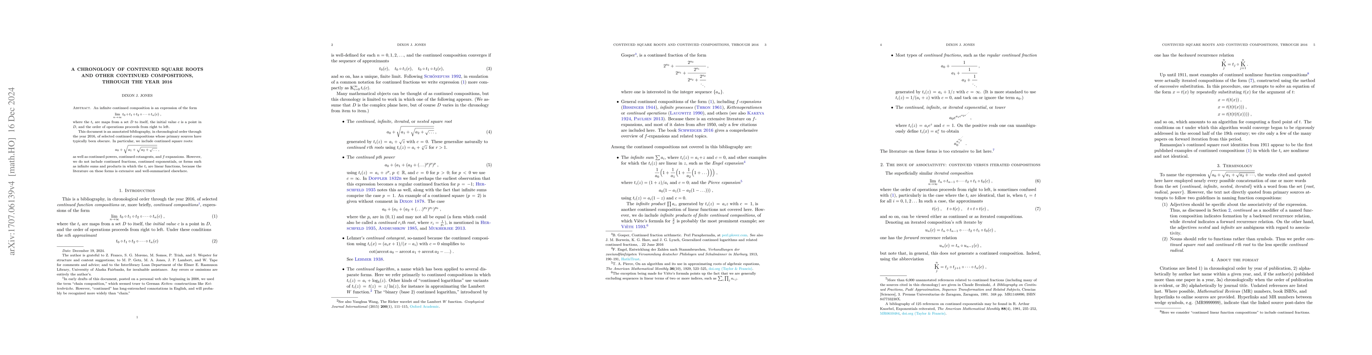 Thumbnail for A chronology of continued square roots and other continued compositions,
  through the year 2016
