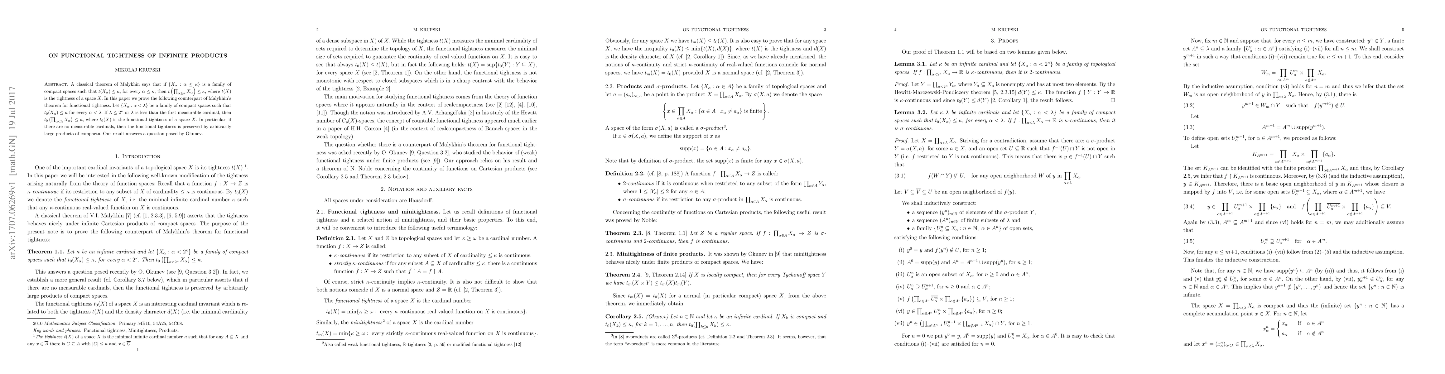 Thumbnail for On functional tightness of infinite products