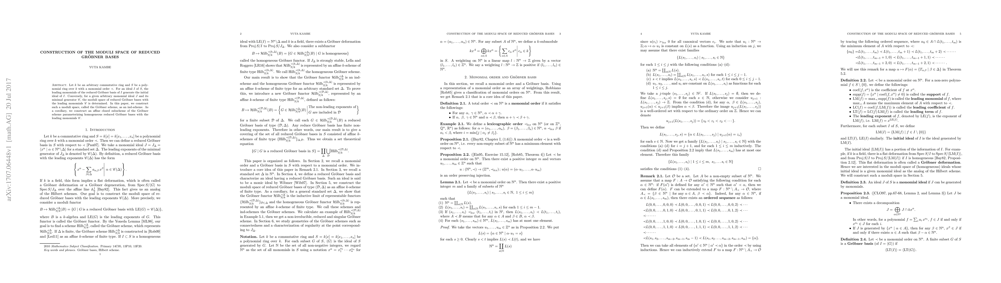 Thumbnail for Construction of the moduli space of reduced Groebner bases