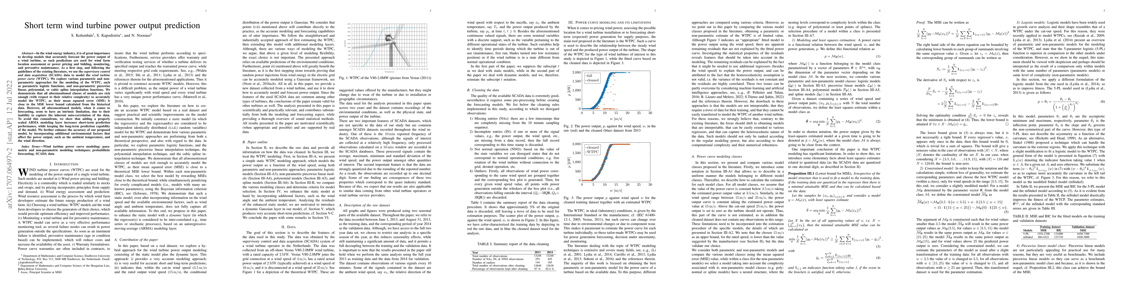 Thumbnail for Short and long-term wind turbine power output prediction