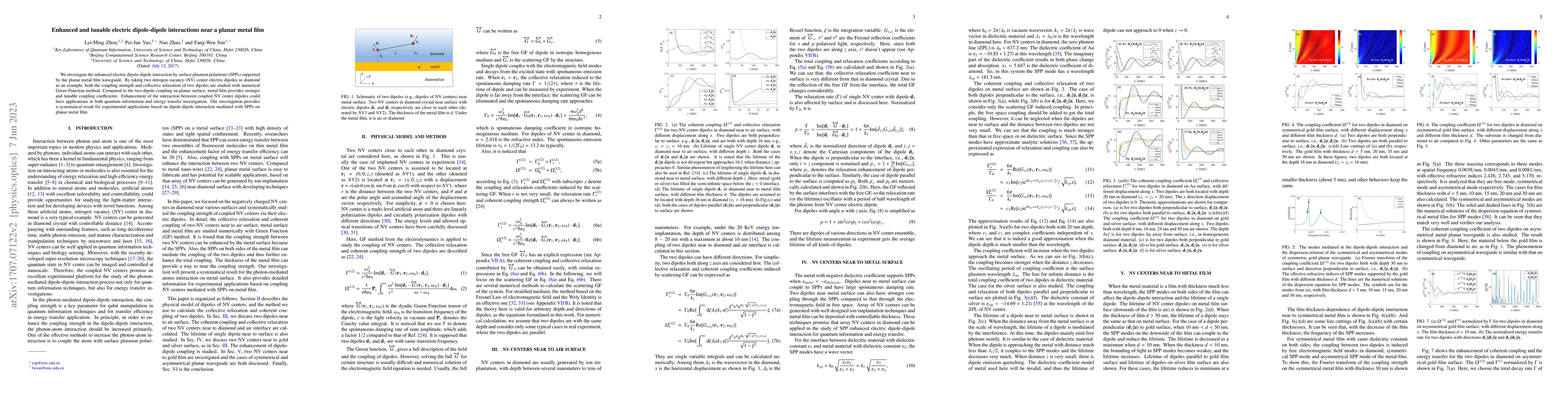 Thumbnail for Enhanced and tunable electric dipole-dipole interactions near a planar
  metal film