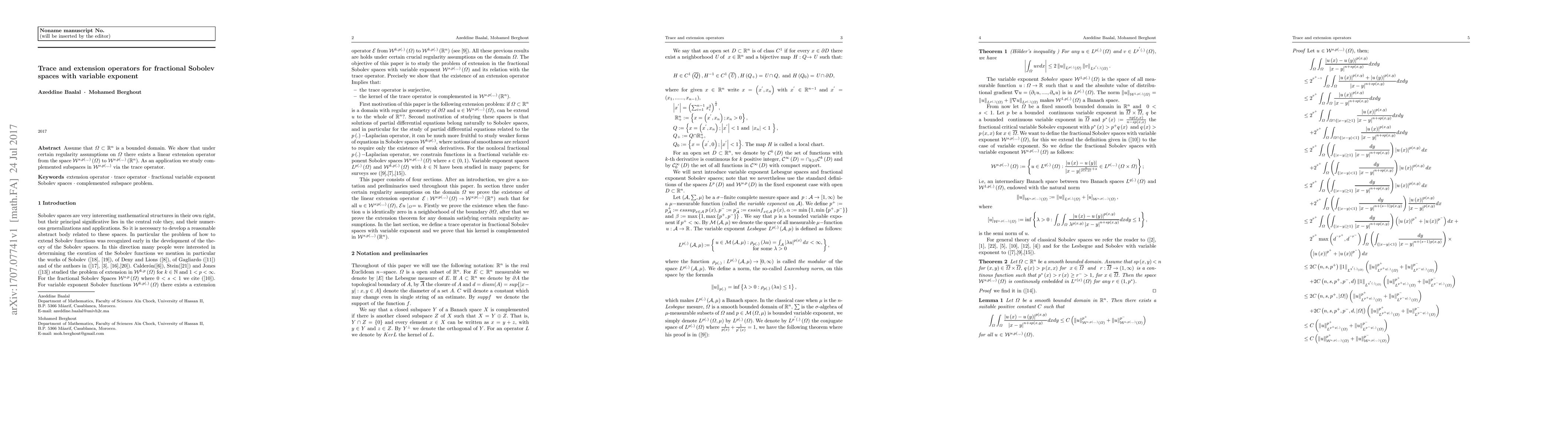 Thumbnail for Trace and extension operators for fractional Sobolev spaces with
  variable exponent