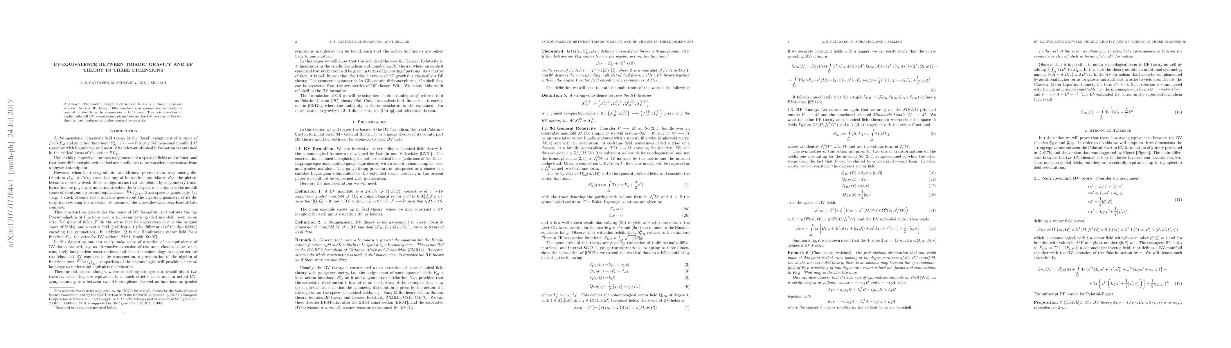 Thumbnail for BV-equivalence between triadic gravity and BF theory in three dimensions