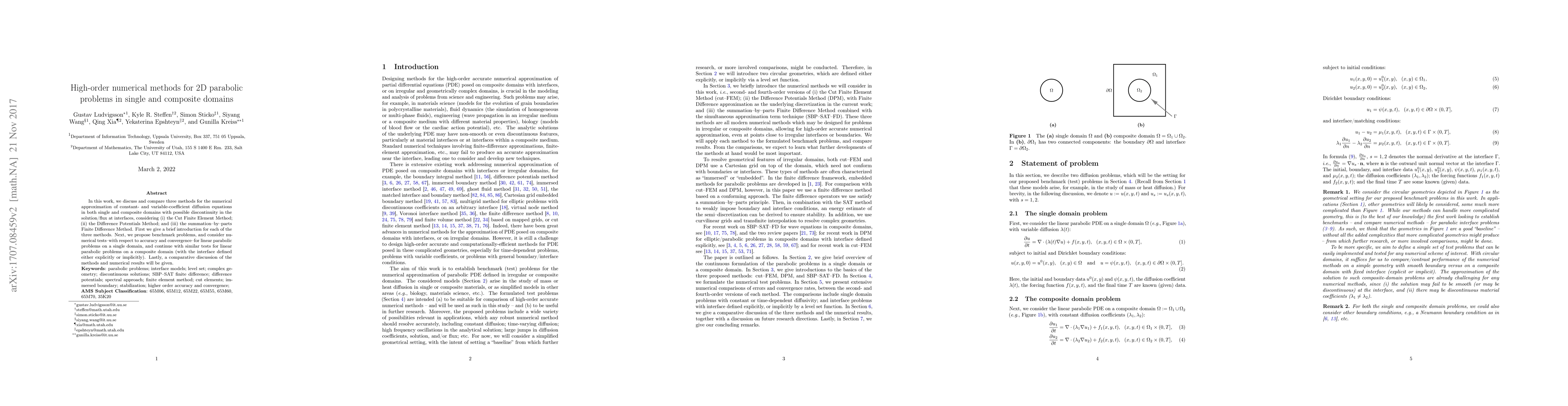 Thumbnail for High-order numerical methods for 2D parabolic problems in single and
  composite domains