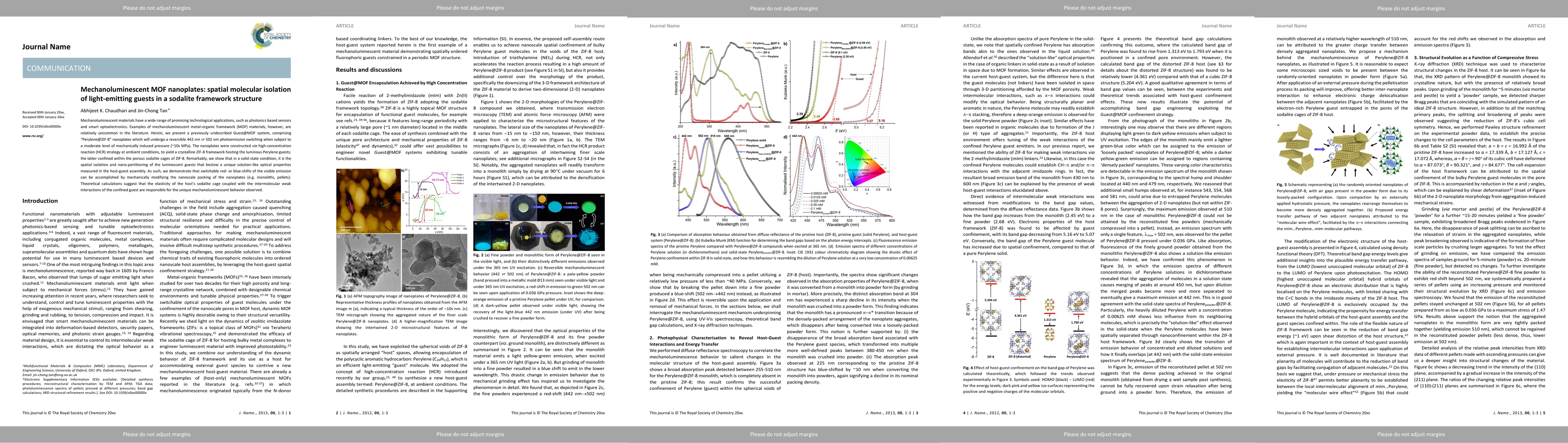 Thumbnail for Mechanoluminescent MOF nanoplates: spatial molecular isolation of
  light-emitting guests in a sodalite framework structure