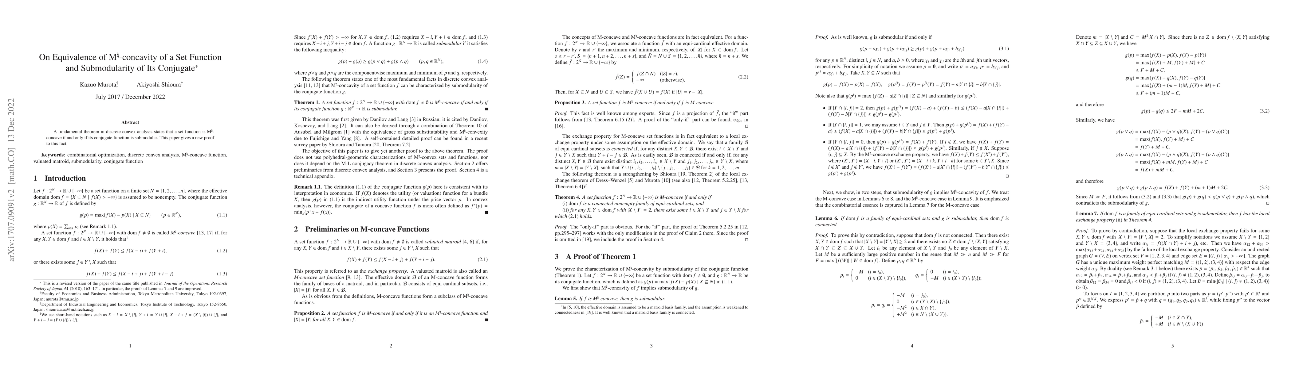 Thumbnail for On Equivalence of M$^\natural$-concavity of a Set Function and
  Submodularity of Its Conjugate