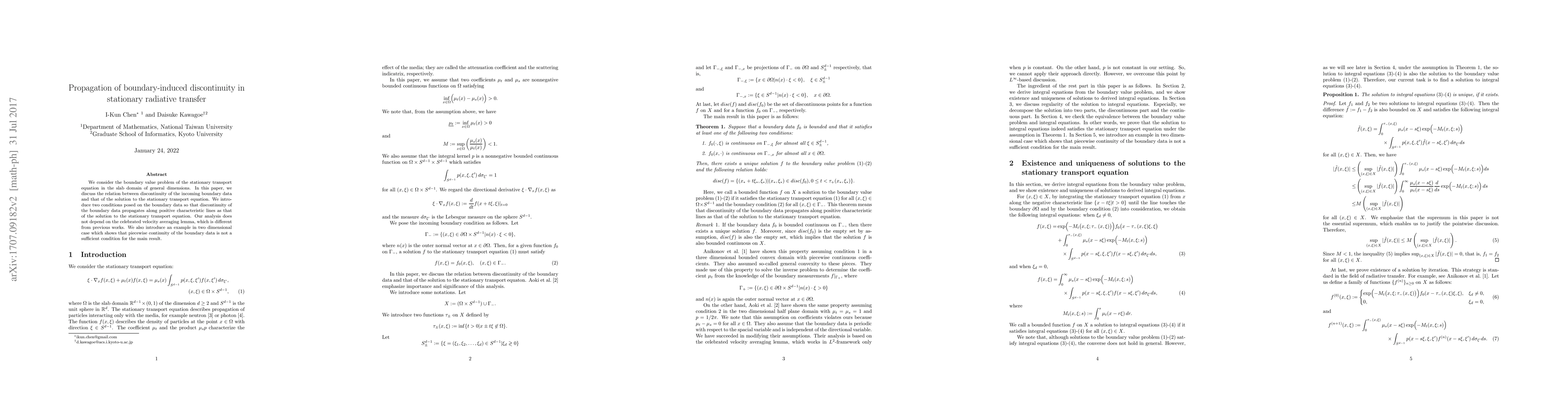 Thumbnail for Propagation of boundary-induced discontinuity in stationary radiative
  transfer