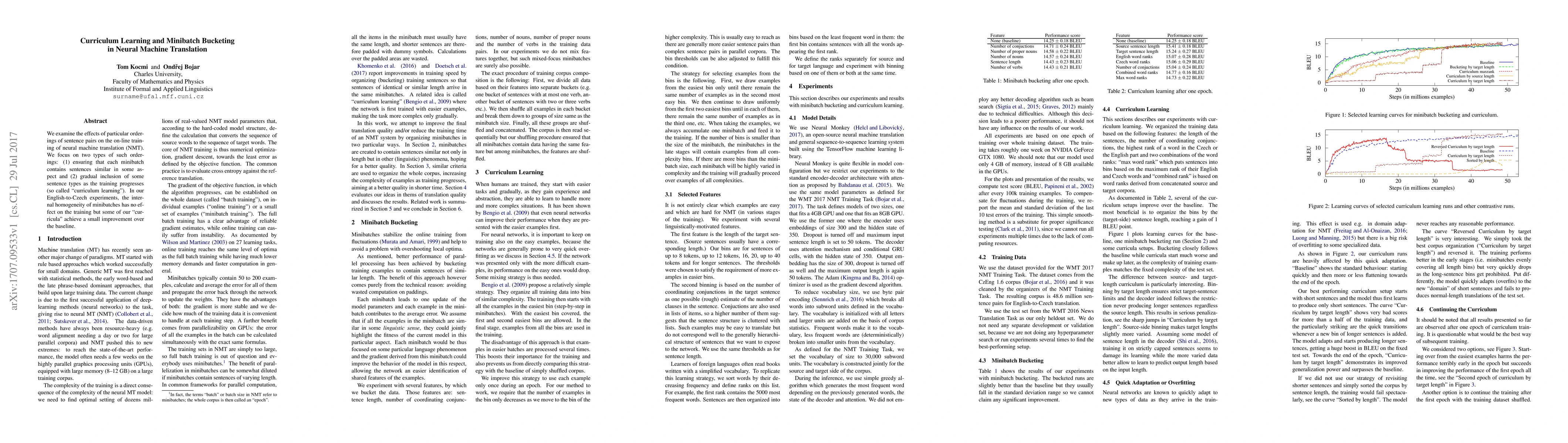 Thumbnail for Curriculum Learning and Minibatch Bucketing in Neural Machine
  Translation