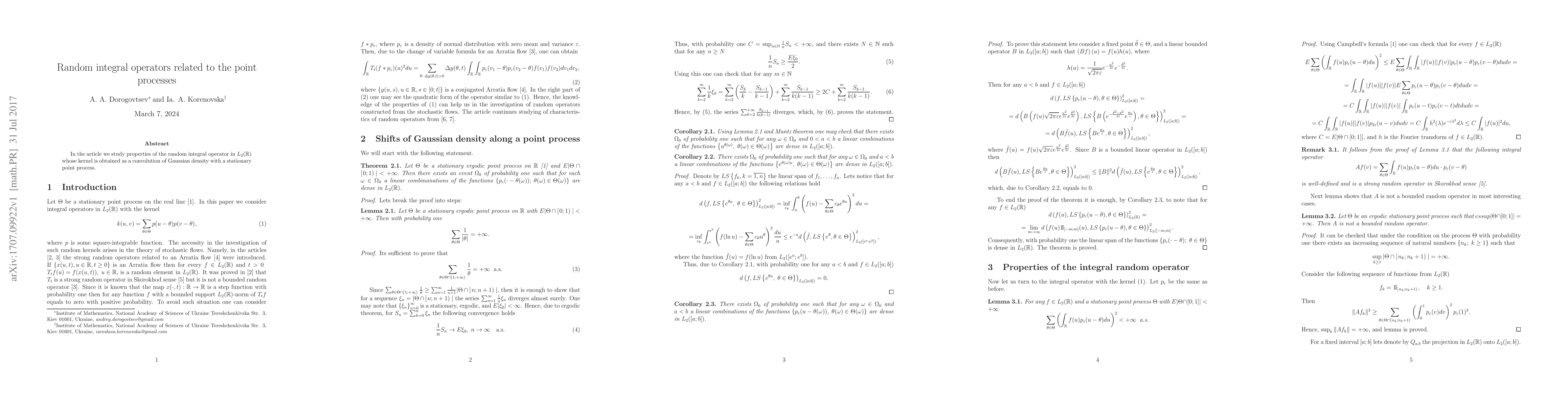 Thumbnail for Random integral operators related to the point processes