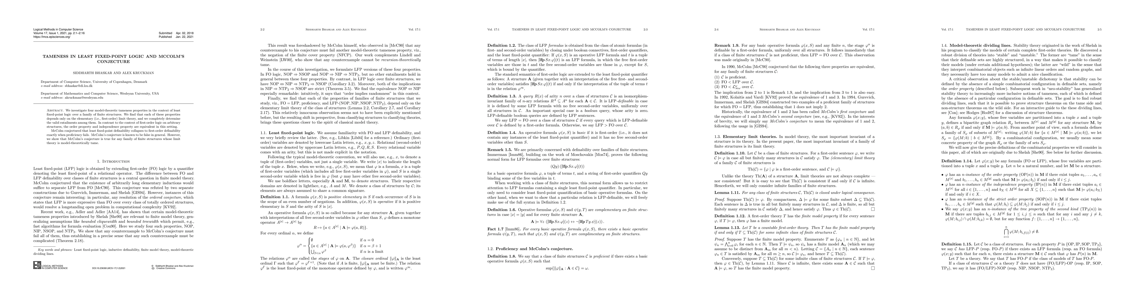 Thumbnail for Tameness in least fixed-point logic and McColm's conjecture