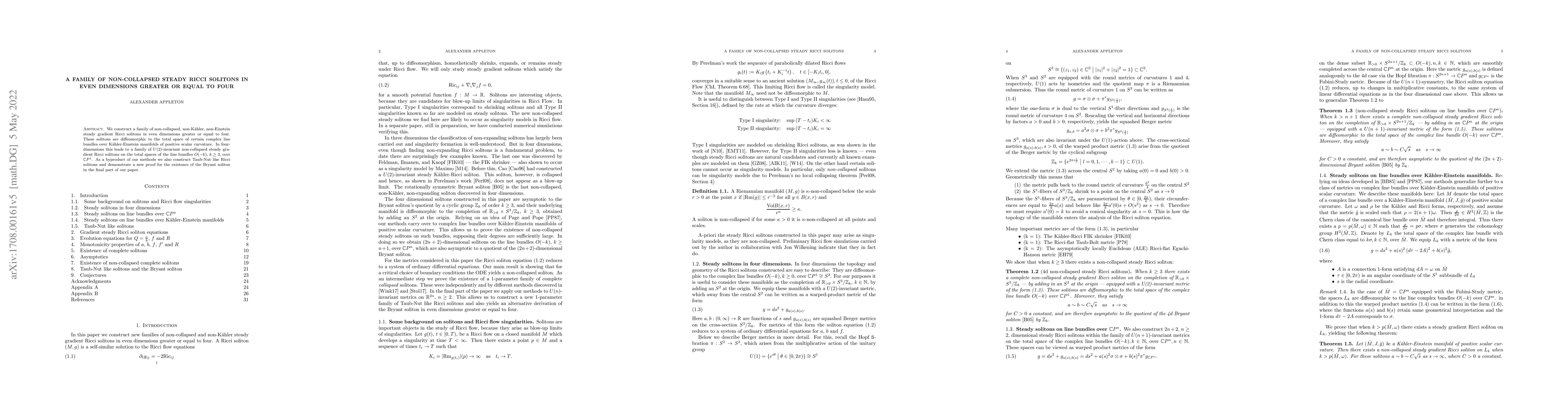 Thumbnail for A family of non-collapsed steady Ricci solitons in even dimensions
  greater or equal to four