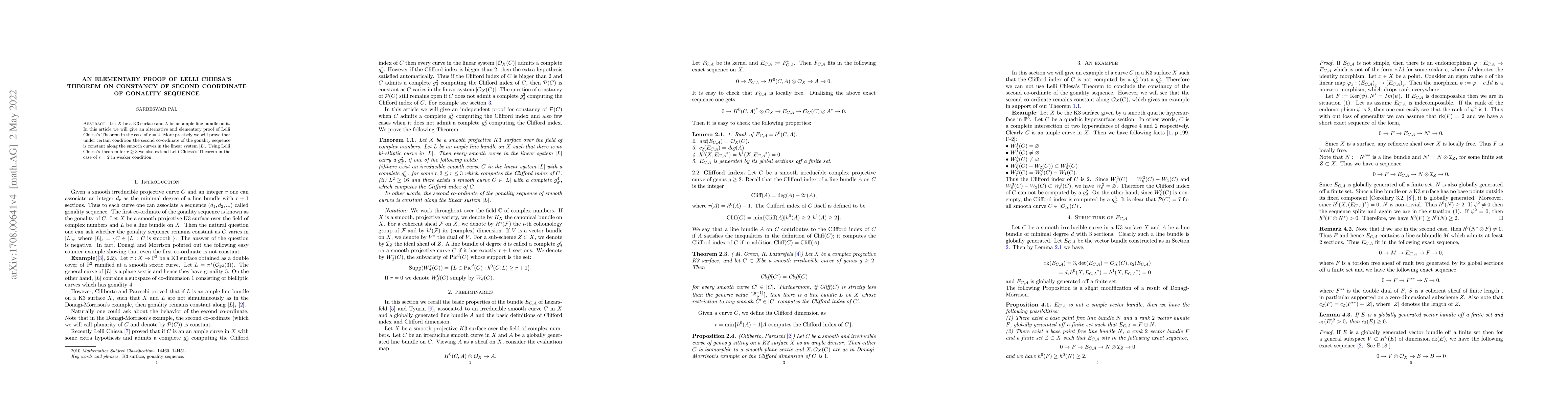 Thumbnail for An elementary proof of Lelli Chiesa's theorem on constancy of second
  coordinate of gonality sequence