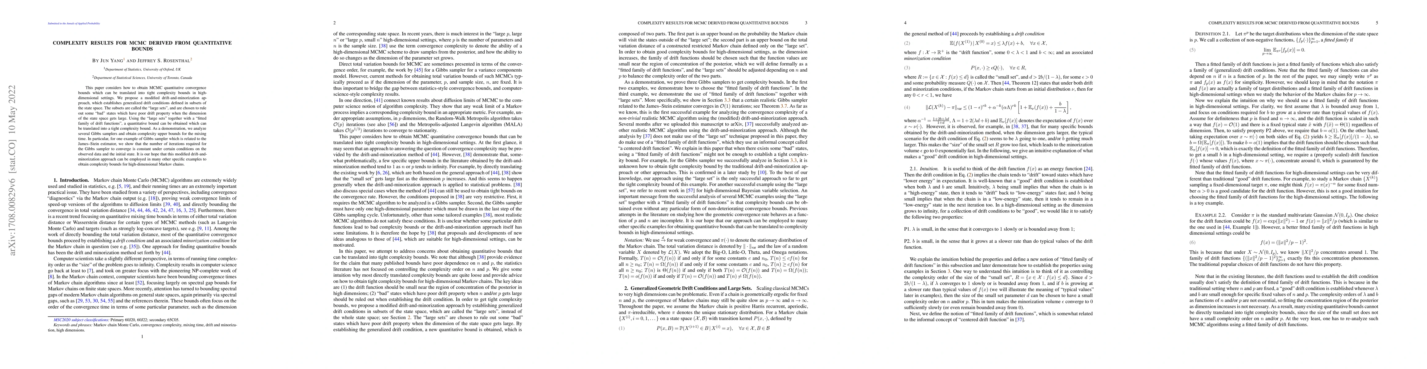 Thumbnail for Complexity Results for MCMC derived from Quantitative Bounds