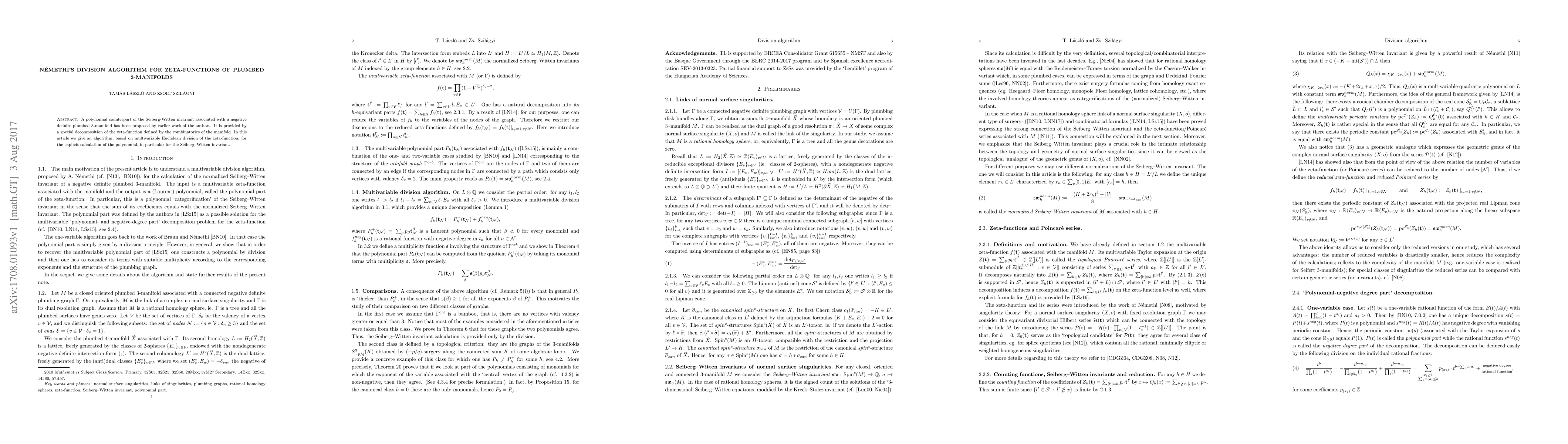 Thumbnail for N\'emethi's division algorithm for zeta-functions of plumbed 3-manifolds