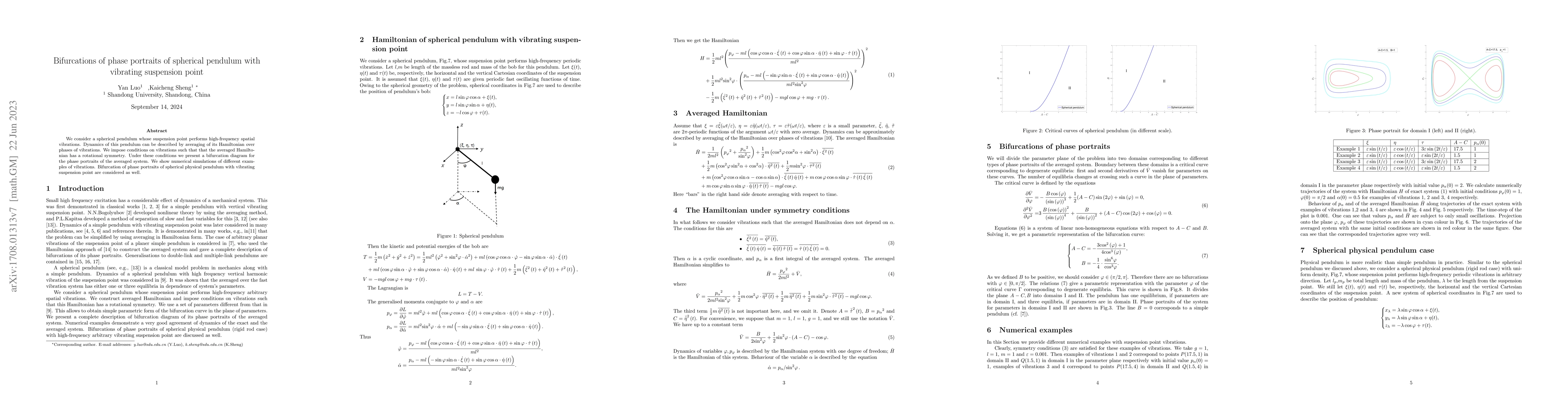 Thumbnail for Bifurcations of phase portraits of spherical pendulum with vibrating
  suspension point