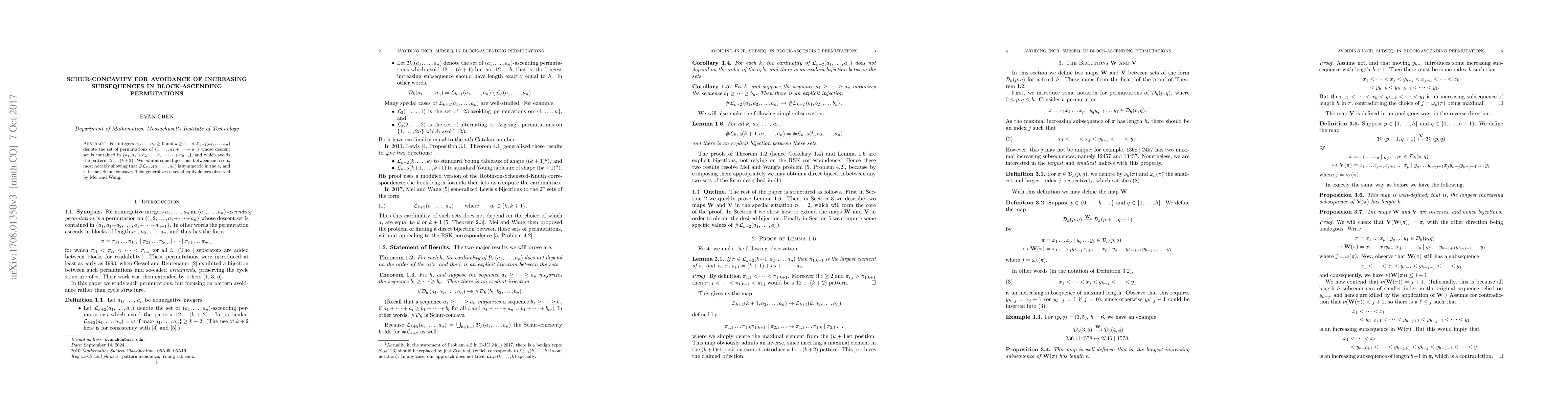 Thumbnail for Schur-Concavity for Avoidance of Increasing Subsequences in
  Block-Ascending Permutations
